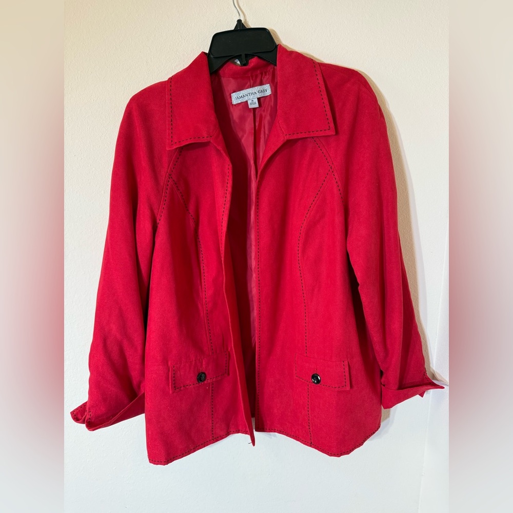 Samantha‎ Grey Red Suede-like Lined Vintage Jacket 14